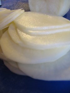 Thinly sliced potatoes