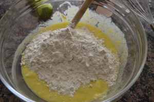 Adding dry ingredients to wet ingredients