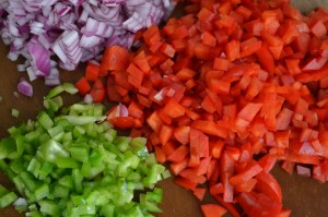 Red Onion, Banana Pepper, and Red Bell Pepper