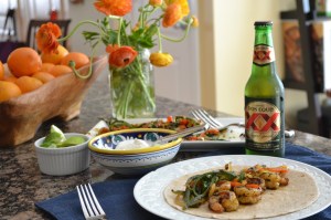 Dinner of Spicy Shrimp Fajitas