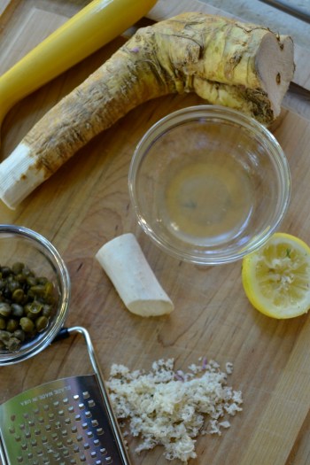 Capers, Horseradish root, and lemon
