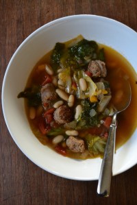 Sausage, Escarole, and Bean Soup with Spoon