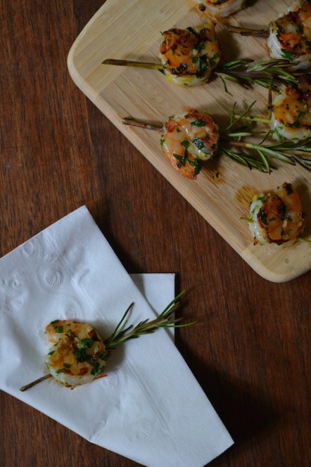 Lemon-Garlic Shrimp on Rosemary Skewers