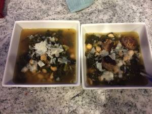 Chicken Stock into Kale and White Bean Soup