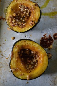 Baked Acorn Squash with Miso Butter and Walnuts