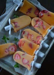 Cantaloupe, Strawberry & Mint Pops