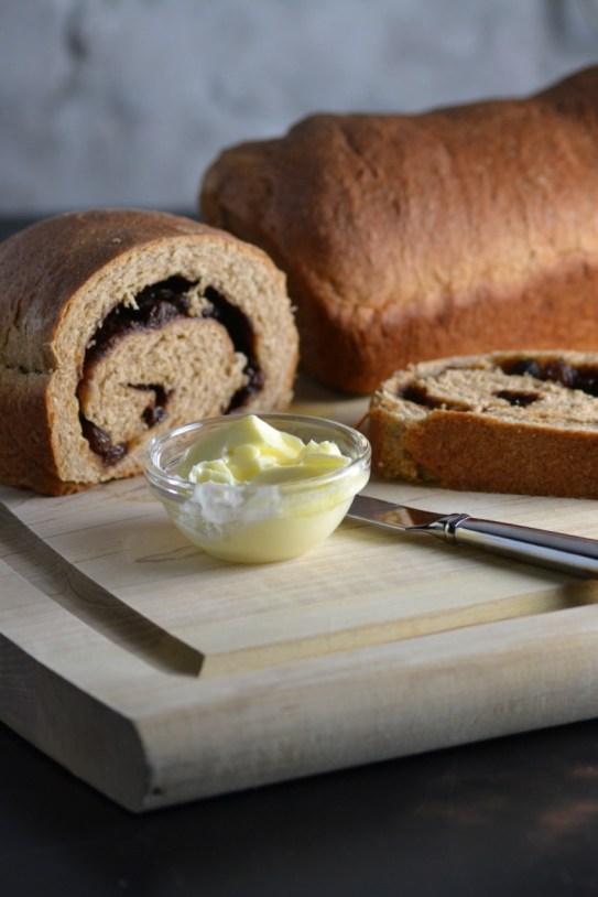 Whole Wheat Cinnamon Raisin Swirl Bread with Butter